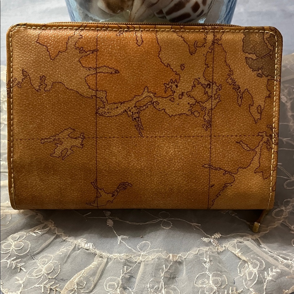 Alviero Martini Brown Map-Print Leather Wallet